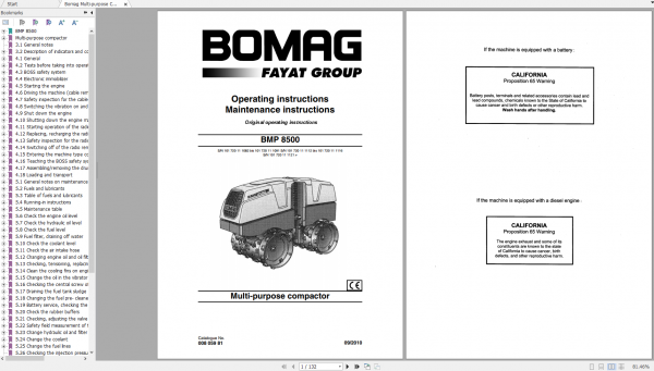 Bomag Multi purpose Compactor BMP 8500 Operating Instructions 09 2010 00805981 1