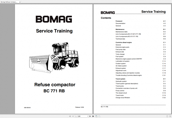Bomag Refuse Compactor BC 771 RB Service Training 12 1999 00809884 1