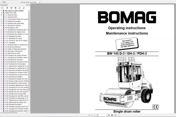 Bomag Single Drum Roller BW 145 D 3 DH 3 PDH 3 Operating Instructions 01 2004 00815708 1