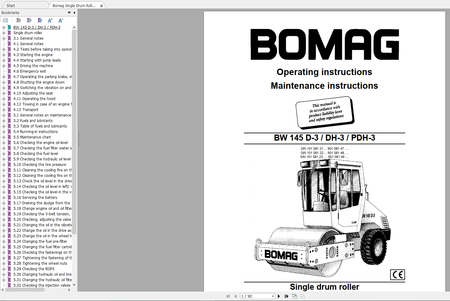 Bomag Single Drum Roller BW 145 D 3 DH 3 PDH 3 Operating Instructions 01 2004 00815708 1