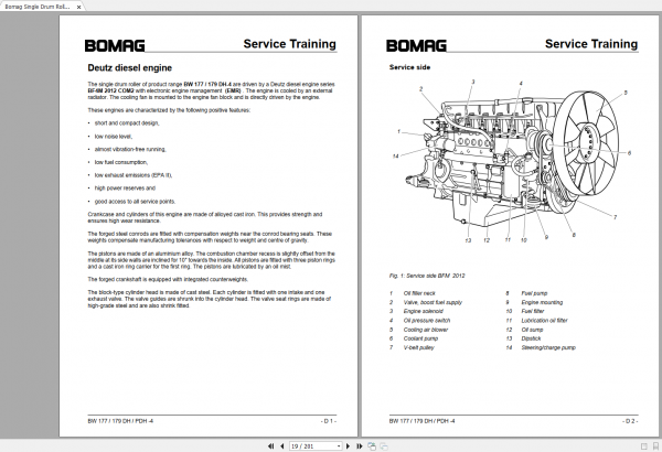 Bomag Single Drum Roller BW 177 179 DH PDH 4 Service Traning Manual 10 2004 00809992 2