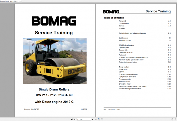 Bomag Single Drum Roller BW 211 212 213 D 40 Deutz Engine 2012C Service Traning 11 2005 00809726 1