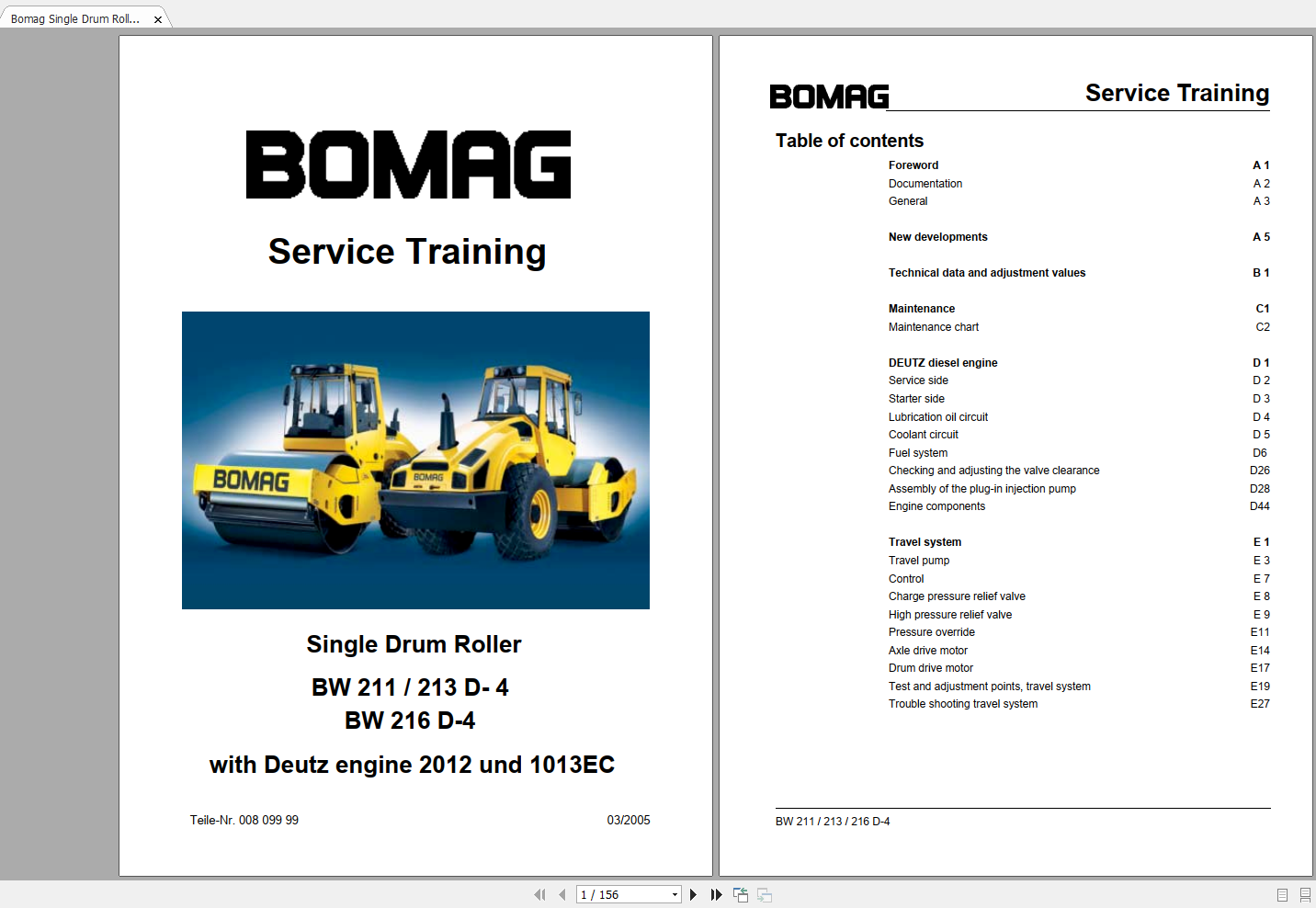 Bomag Single Drum Roller BW 211 213 D 4 BW 216 D 4 Engine Deutz 2012 1013EC Service Traning 1