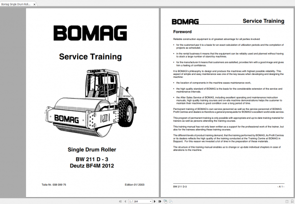 Bomag Single Drum Roller BW 211 D 3 Deutz BF4M 2012 Service Training 00809975 1