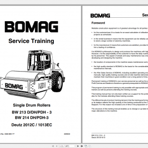 Bomag Single Drum Roller BW 213 214 D DH PDH 3 Deutz 2012C 1013EC Service Traning 1