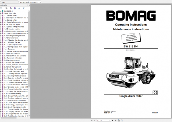 Bomag Single Drum Roller BW 213 D 4 Operating Instructions 06 2004 00812431 1