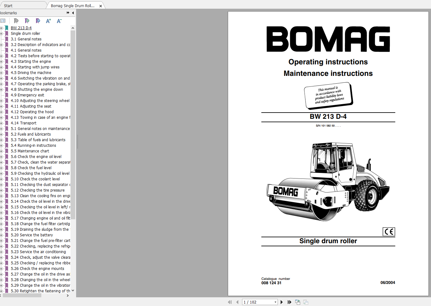 Bomag Single Drum Roller BW 213 D 4 Operating Instructions 06 2004 00812431 1