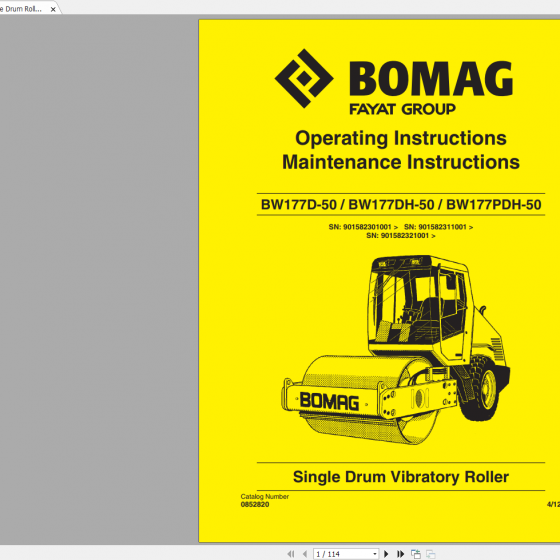 Bomag Single Drum Roller BW 219 DH3 Spare Parts Catalogue 041999
