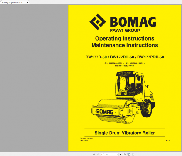 Bomag Single Drum Roller BW177D 50 BW177DH 50 BW177PDH 50 Operating Instructions 1