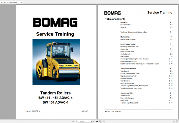 Bomag Tandem Rollers BW 141 151 AD AC 4 BW 154 AD AC 4 Service Traning 06 2005 00809716 1