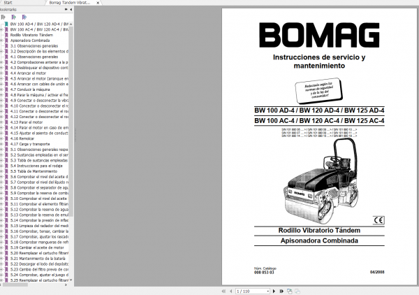Bomag Tandem Vibratory Roller BW 100 120 125 AC 4AD 4 Operating Instructions 1