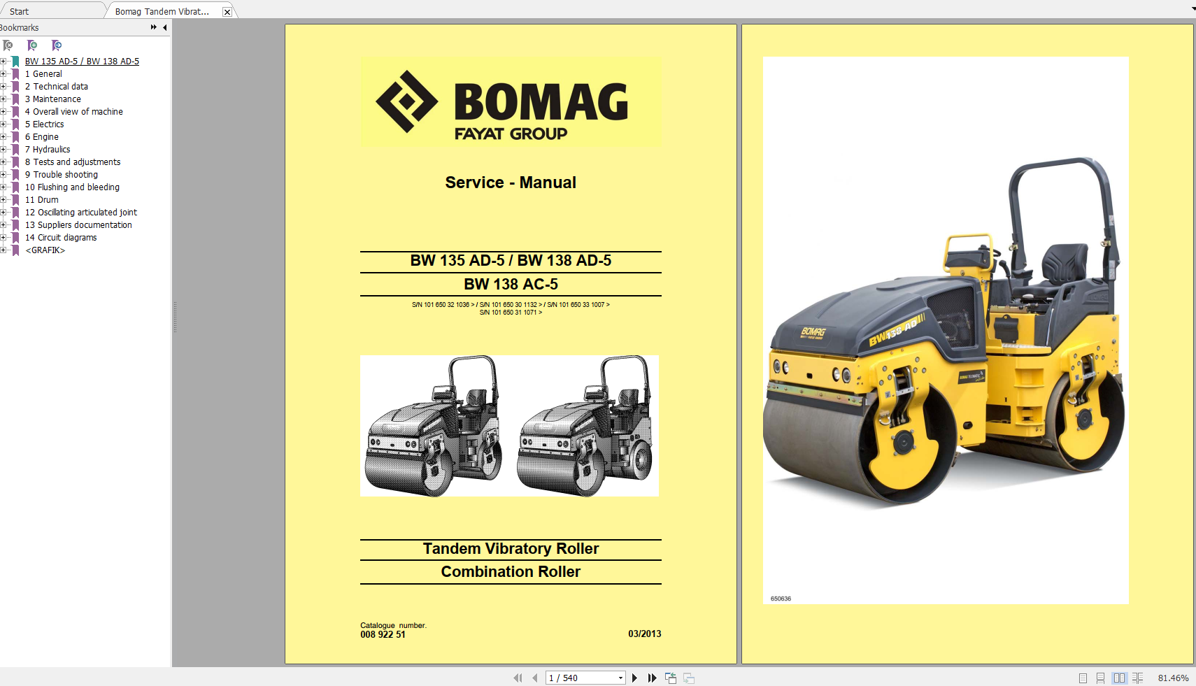 Bomag Tandem Vibratory Roller BW 135 138 AD 5AC 5 Service Manual 03 2013 00892251 1