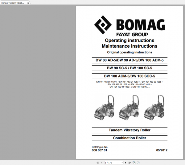 Bomag Tandem Vibratory Roller BW 80 90 100 AD 5ADM 5SC 5ACM 5SCC 5 Operating Instructions 1