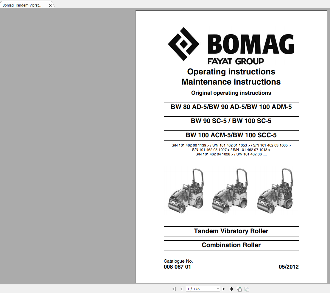 Bomag Tandem Vibratory Roller BW 80 90 100 AD 5ADM 5SC 5ACM 5SCC 5 Operating Instructions 1