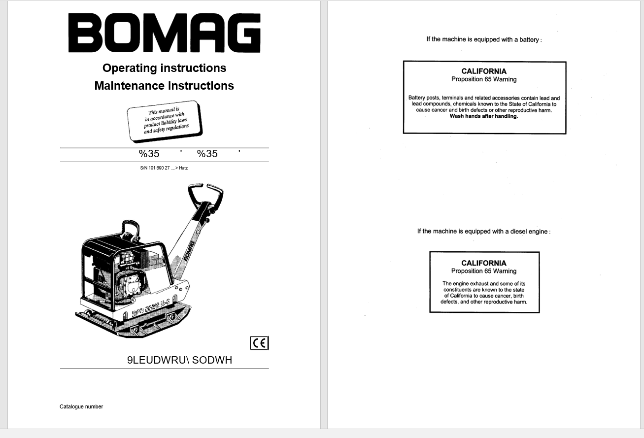 Bomag Vibratory BPR30 55 D 3 Operating Maintenance Instruction 1