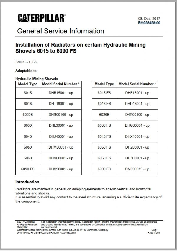 CAT Hydraulic Shovel 6015 6090 FS Radiator Assembly Service Information EM028428 00 2017 1