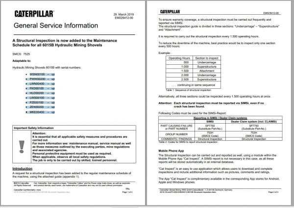 CAT Hydraulic Shovel 6015B Structural Inspection Service Manual EM029412 00 2019 1