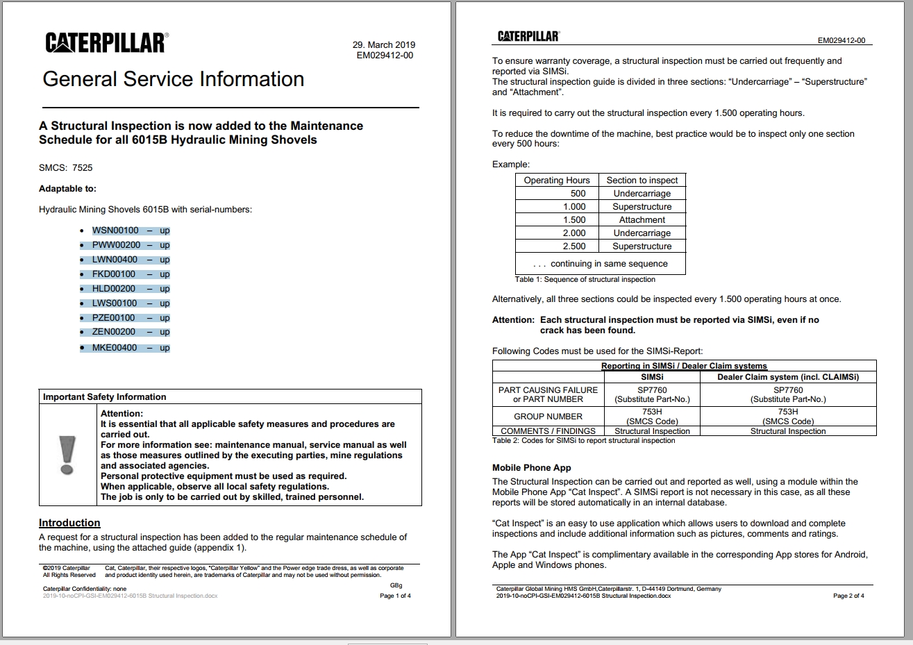 CAT Hydraulic Shovel 6015B Structural Inspection Service Manual EM029412 00 2019 1
