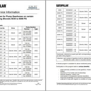 CAT Hydraulic Shovel 6030 6090 FS Pump Gearboxes Rebuild Program Service Information 2017 1