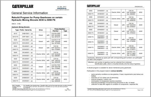 CAT Hydraulic Shovel 6030 6090 FS Pump Gearboxes Rebuild Program Service Information 2017 1