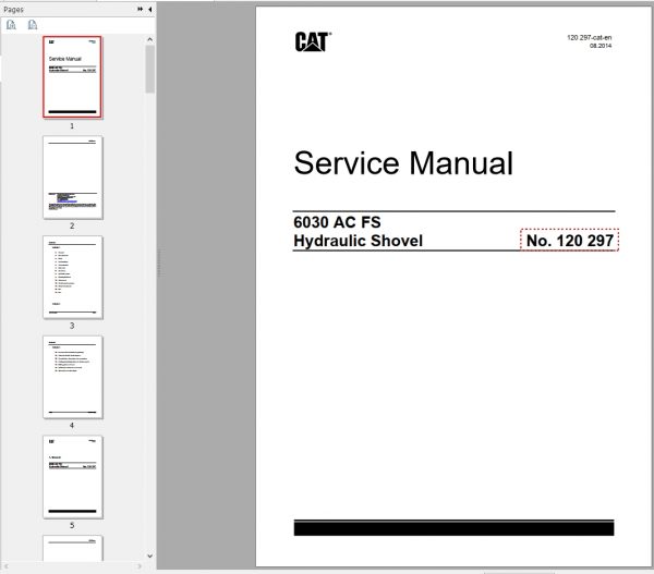 CAT Hydraulic Shovel 6030 AC FS RH120 120297 Service Manual BI647854 2014 1