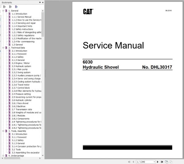 CAT Hydraulic Shovel 6030 DHL30317 RH120E 120317 Service Manual EM026675 2016 1