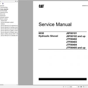 CAT Hydraulic Shovel 6030 J8F00101 J7F00405 and up Service Manual EM030794 00 2021 1