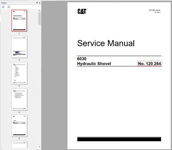 CAT Hydraulic Shovel 6030 RH120 120264 Service Manual BI647828 2014 1