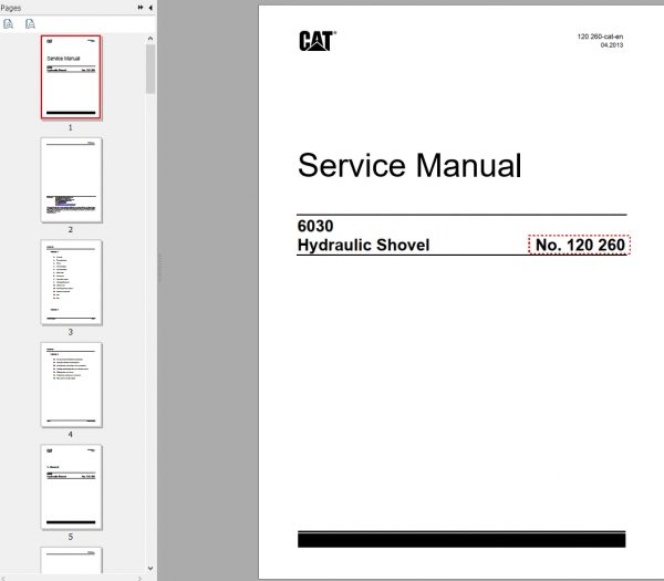 CAT Hydraulic Shovel 6030 RH120E 120260 Service Manual BI647824 2013 1