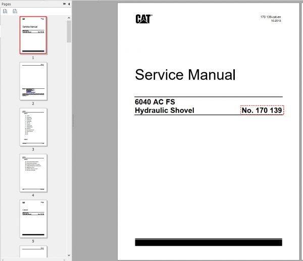 CAT Hydraulic Shovel 6040 AC FS RH170B 170139 Service Manual BI647965 2013 1