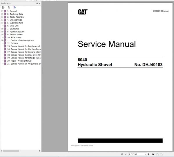 CAT Hydraulic Shovel 6040 DHJ40183 Service Manual EM03041 0 2019 1