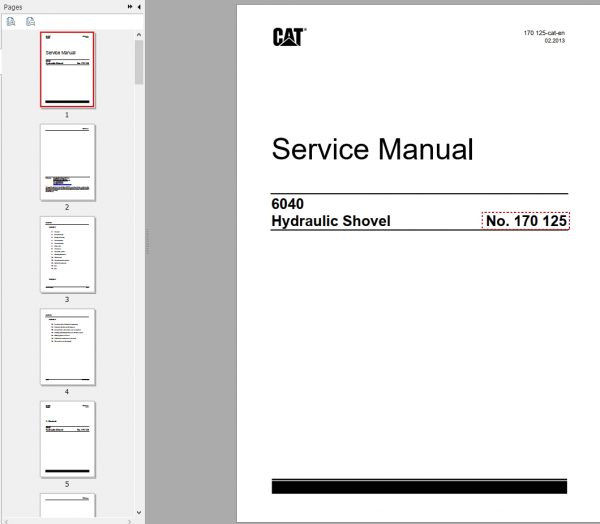 CAT Hydraulic Shovel 6040 RH170 170125 Service Manual BI647951 2013 1