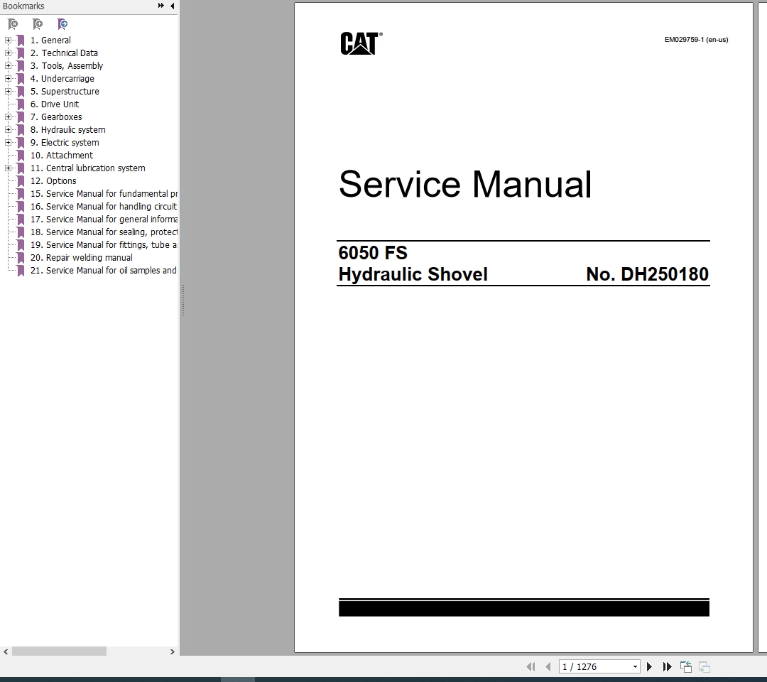 CAT Hydraulic Shovel 6050 FS DH250180 RH200180 Service Manual EM029759 2019 1