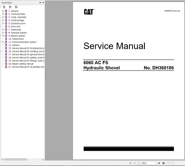 CAT Hydraulic Shovel 6060 AC FS DH360186 RH340186 Service Manual EM030215 2020 1
