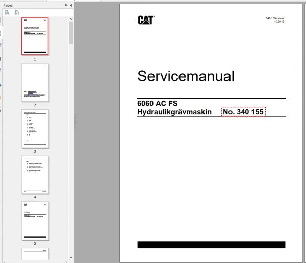 CAT Hydraulic Shovel 6060 AC FS RH340 340155 Service Manual BI648463 2012 SV 1