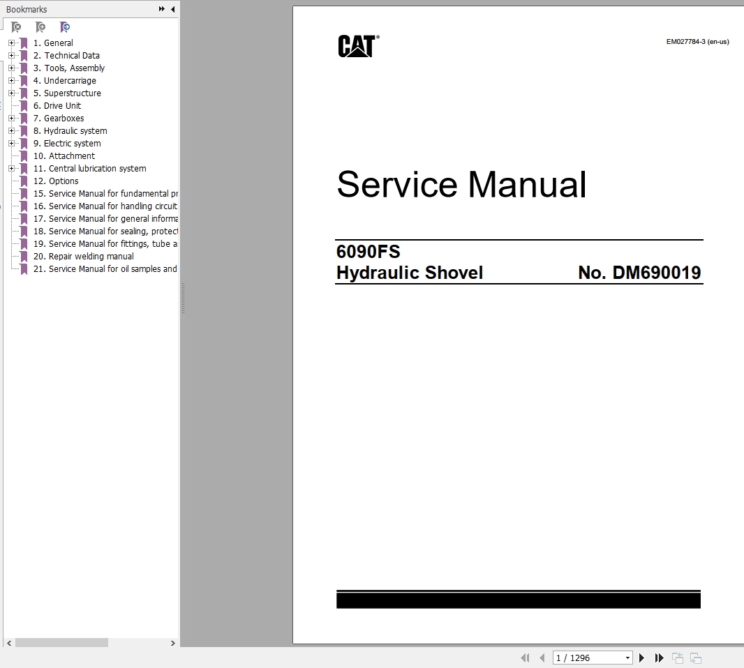 CAT Hydraulic Shovel 6090 FS DM690019 RH400019 Service Manual EM027784 03 2018 1