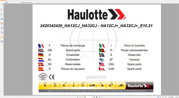Haulotte Diesel Articulating Booms HA12CJHA33CJ HA12CJ HA33CJ Spare Parts Catalog 10.2021 EN FR 1 1