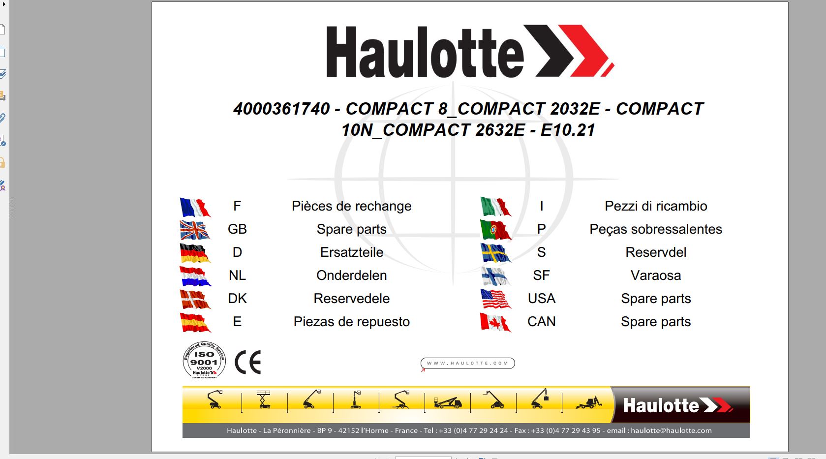 Haulotte Diesel Scissor Lifts COMPACT 10N COMPACT 2632E COMPACT 8 COMPACT 2032E Spare P 1