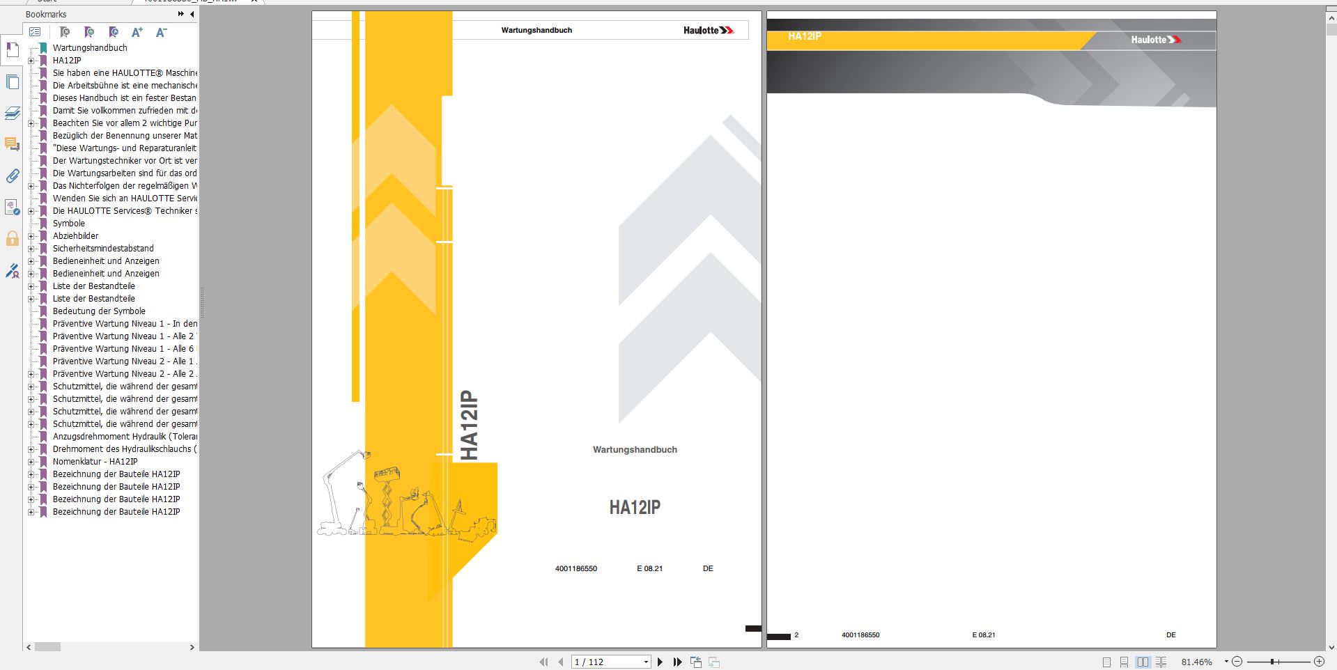 Haulotte Electric Articulating Booms HA12IP HA33JE Maintenance Book 08.2021 DE 4001186550 1