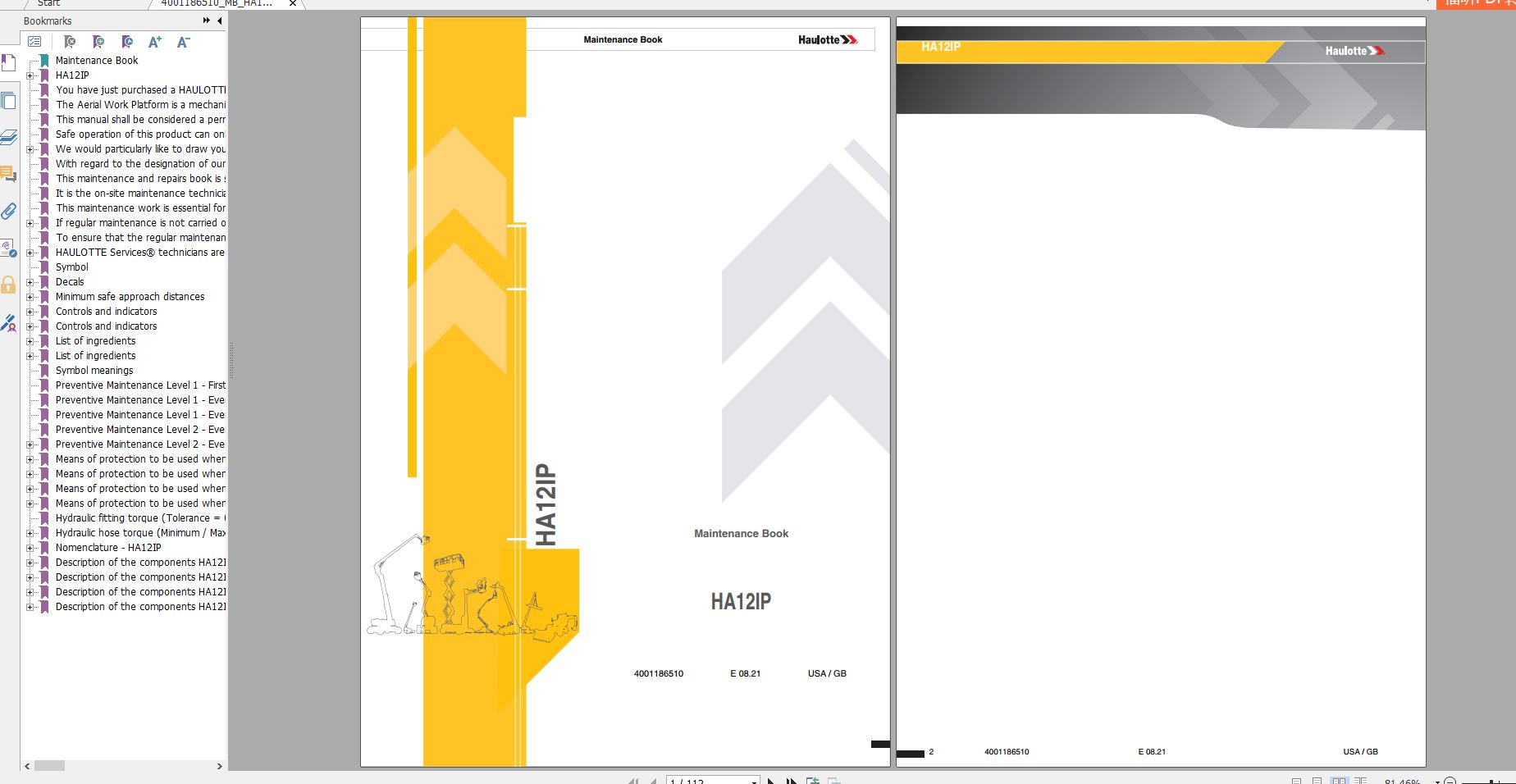 Haulotte Electric Articulating Booms HA12IP HA33JE Maintenance Book 08.2021 EN 4001186510 1