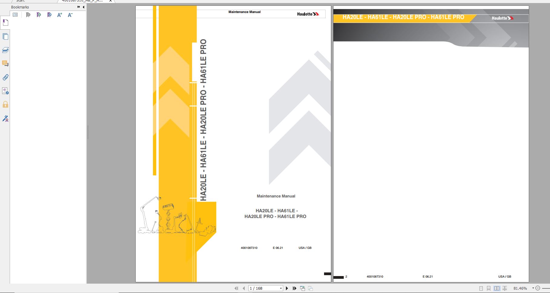 Haulotte Electric Articulating Booms HA20LE HA61LE HA20LE PRO HA61LE PRO Maintenance Manual 06.2021 EN