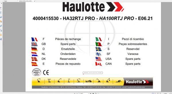 Haulotte Electric Articulating Booms HA32RTJ PRO HA100RTJ PRO Spare Parts Catalog 06.2021 EN DE 1