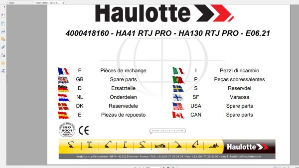 Haulotte Electric Articulating Booms HA41RTJ PRO HA130RTJ PRO Spare Parts Catalog 06.2021 EN DE 1