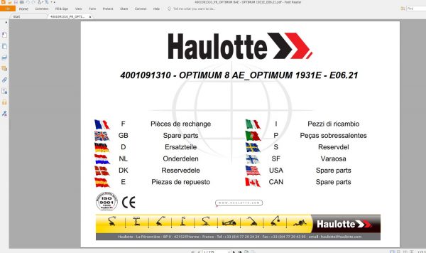 Haulotte Electric Scissor Lifts OPTIMUM 8 AE OPTIMUM 1931 AC Spare Parts Catalog 06.2021 EN DE 1