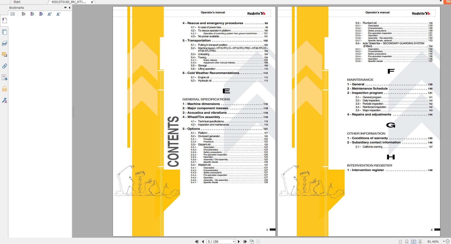 Haulotte Telescopic Booms HT16RTJ O HT46RTJ O HT16RTJ PRO HT46RTJ PRO HT46 RTJ O HT46 1 1