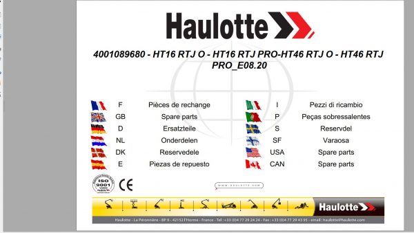 Haulotte Telescopic Booms HT16RTJ O HT46RTJ O HT16RTJ PRO HT46RTJ PRO Spare Parts Catalog 08.2020 EN