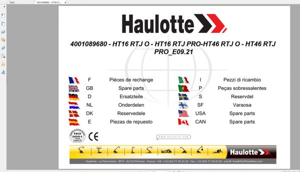 Haulotte Telescopic Booms HT16RTJ O HT46RTJ O HT16RTJ PRO Spare Parts Catalog 09.2021 EN FR 4001089680 1