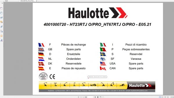 Haulotte Telescopic Booms HT23RTJ O HT67RTJ O HT23RTJ PRO HT67RTJ PRO Spare Parts Catalog 05.2021 EN D 1