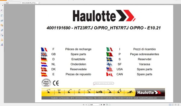 Haulotte Telescopic Booms HT23RTJ OHT67RTJ O HT23RTJ PRO HT67RTJ PRO Spare Parts Catalog 10 1