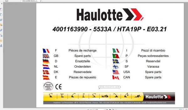 Haulotte Telescopic Booms HTA19P 5533A Spare Parts Catalog 03.2021 EN DE 1